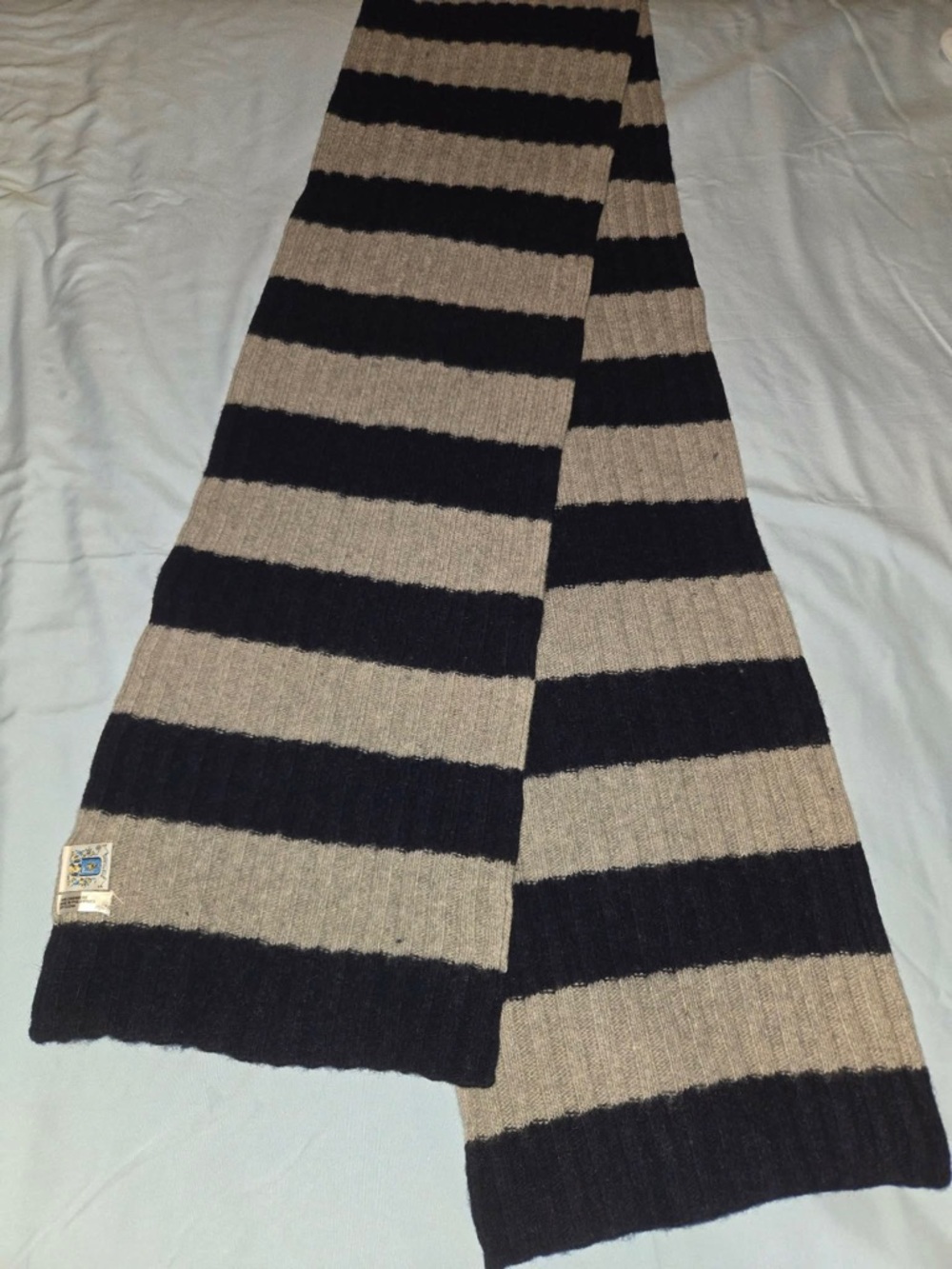 Portolano 100% Cashmere Dark Navy & Gray Striped
Scarf NWT